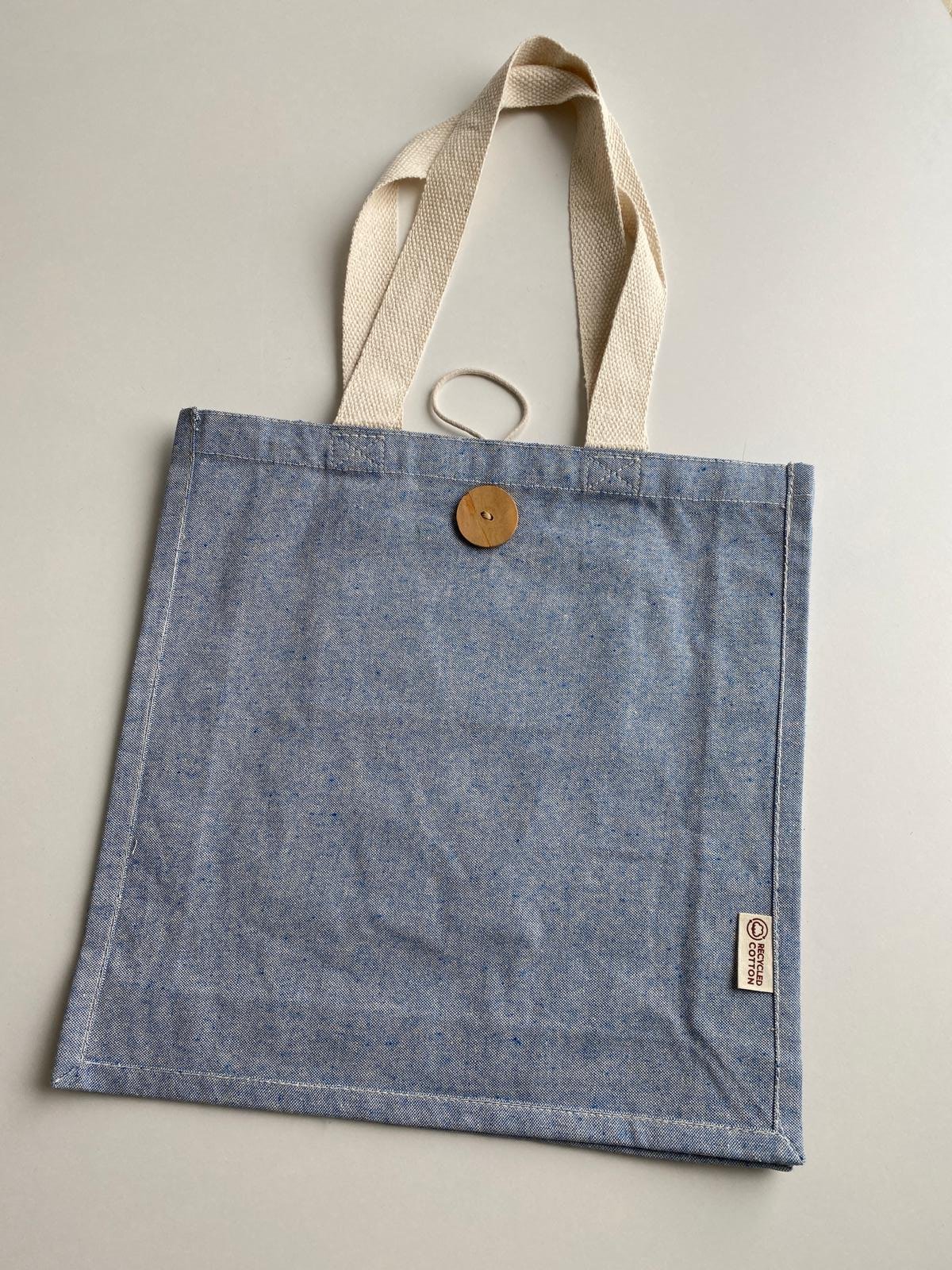 Happy Shopping - Nachhaltige fröhliche Tasche in jeansblau