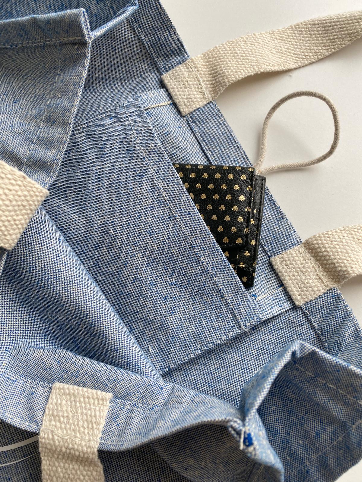 Happy Shopping - Nachhaltige fröhliche Tasche in jeansblau